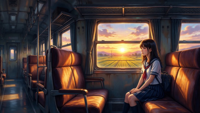 Train coucher soleil