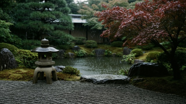 Jardin zen pluie